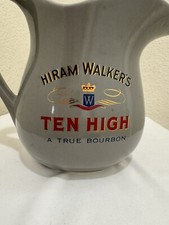 Hiram Walkers Ceramic Jug Ten High Bourbon Whisky Bar Top Water Pitcher USA Made