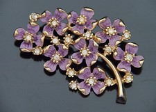 Kramer Of New York Vintage Flower Rhinestone Enamel Pin Brooch Signed