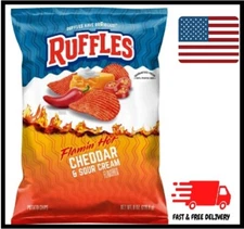 Ruffles Potato Chips FLAMIN HOT CHEDDAR & SOUR CREAM Crispy Snack 8 oz (1 Bag)