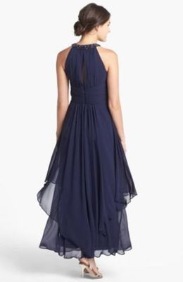 eliza j tiered chiffon dress New Eliza J Embellished Tiered Chiffon Halter Dress 14 Black