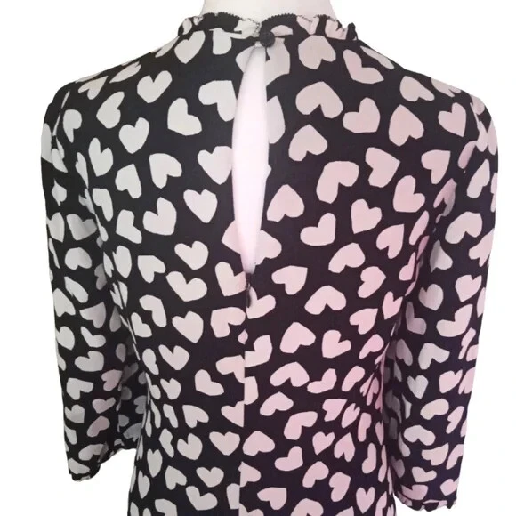 Abito Kate Spade Dizzy Hearts manica 3 4 bianco e nero tubino viscosa taglia 2