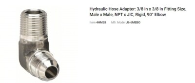 J6-6MEB0 90 DEGREE ELBOW 316 SS HYDRAULIC FITTING 4HM28 5 PIECES IN LOT NEW