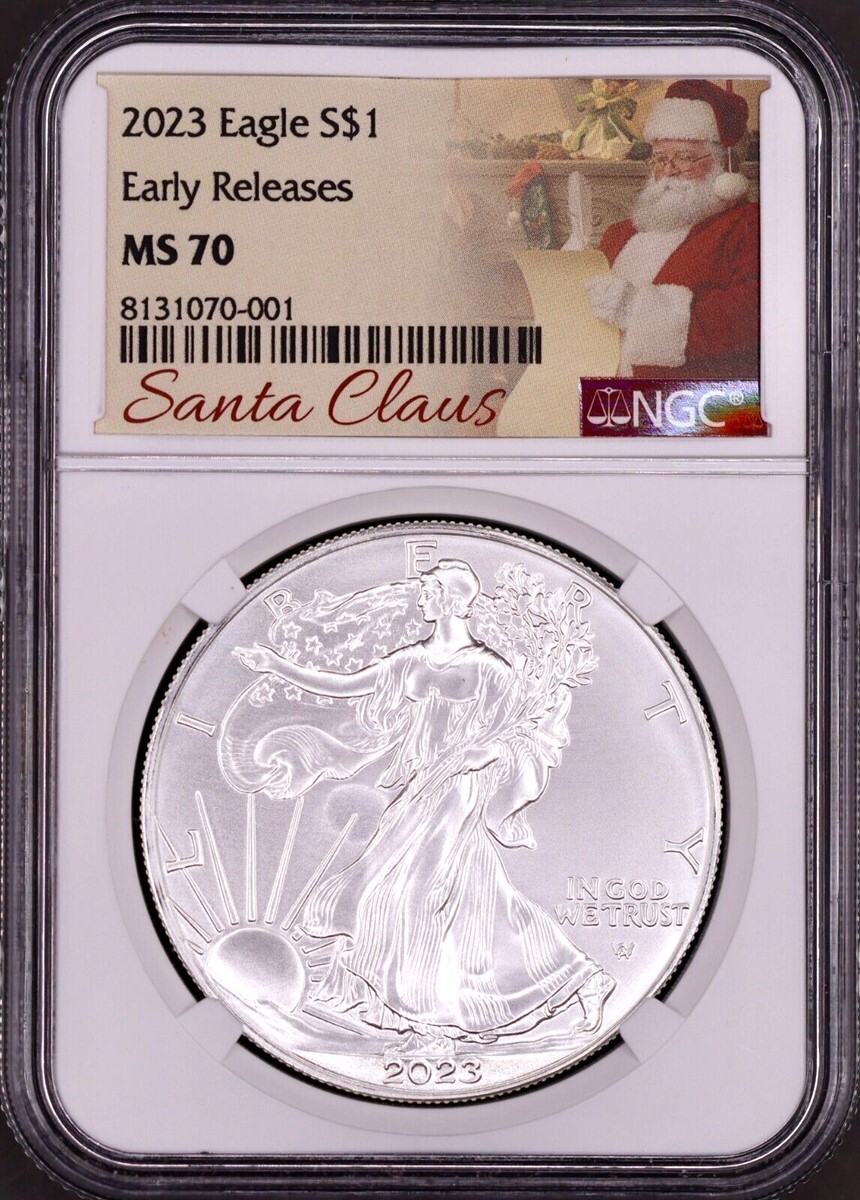 2023 $1 American Silver Eagle NGC MS70 Early Releases Santa