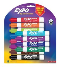 Expo Dry Erase Markers 12 Pack Low Odor Chisel Tip Vibrant Colors Non Toxic