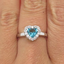 925 Sterling Silver White Blue C Z Heart Ring Size 7