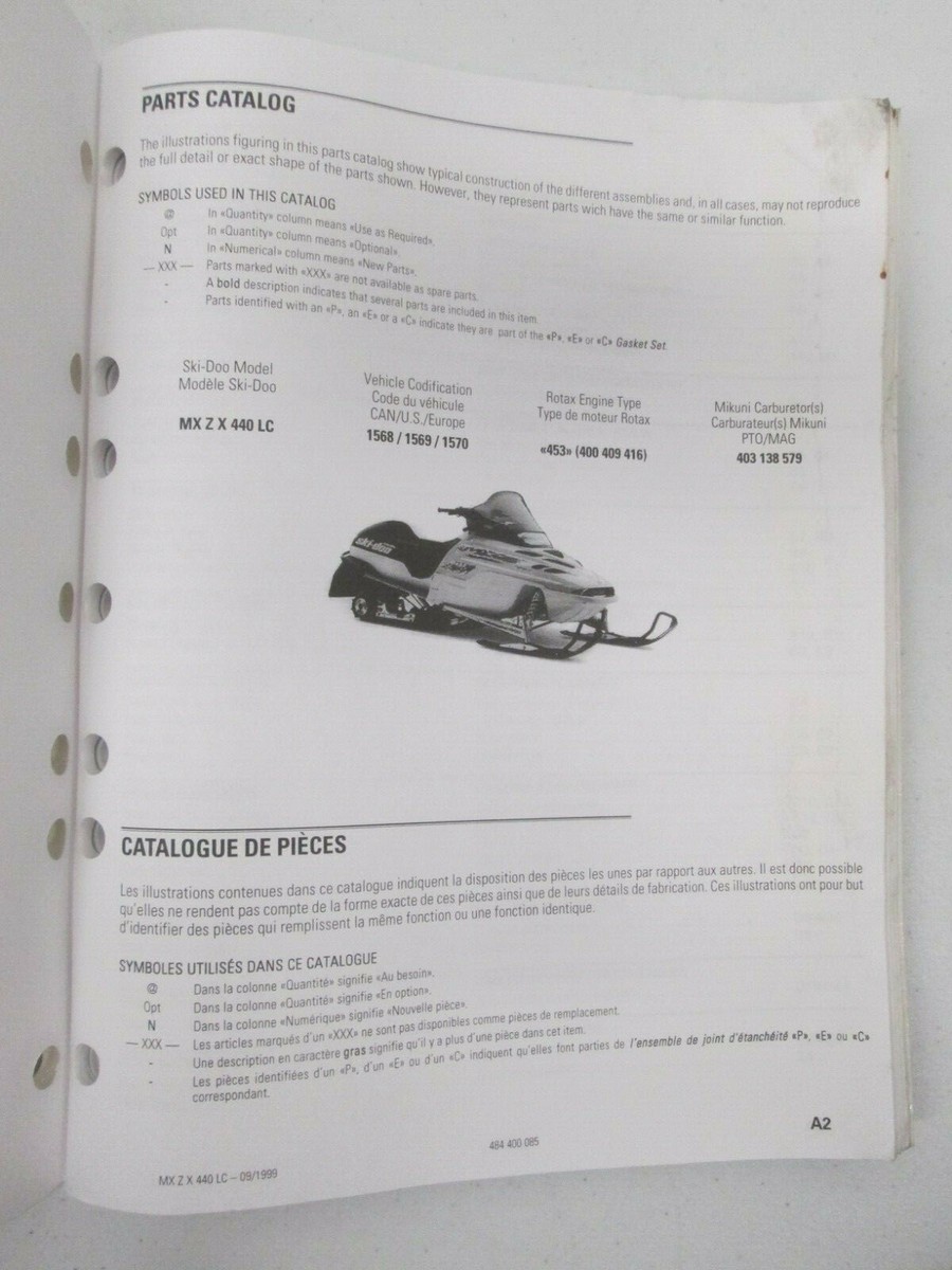 Ski Doo Snowmobile Parts Catalog Manual 2000 MX Z X 440 LC