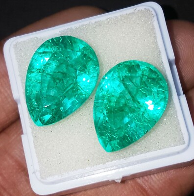 Loose Gemstone 18 Ct Natural Emerald Pear Shape Pair Certified R791