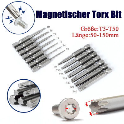 S2 Stahl Torx Bit Magnetisch Einzelner Schraubendreherbit T3-T50 Länge:50-150mm