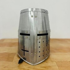 Mild Steel Medieval Crusader Templar Knight Helmet Silver Polish Halloween Gift