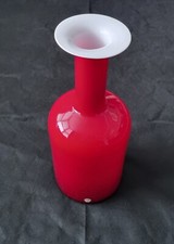 Vintage Otto Brauer Red With Opal White Gulvase For Holmegaard Glass Denmark MCM