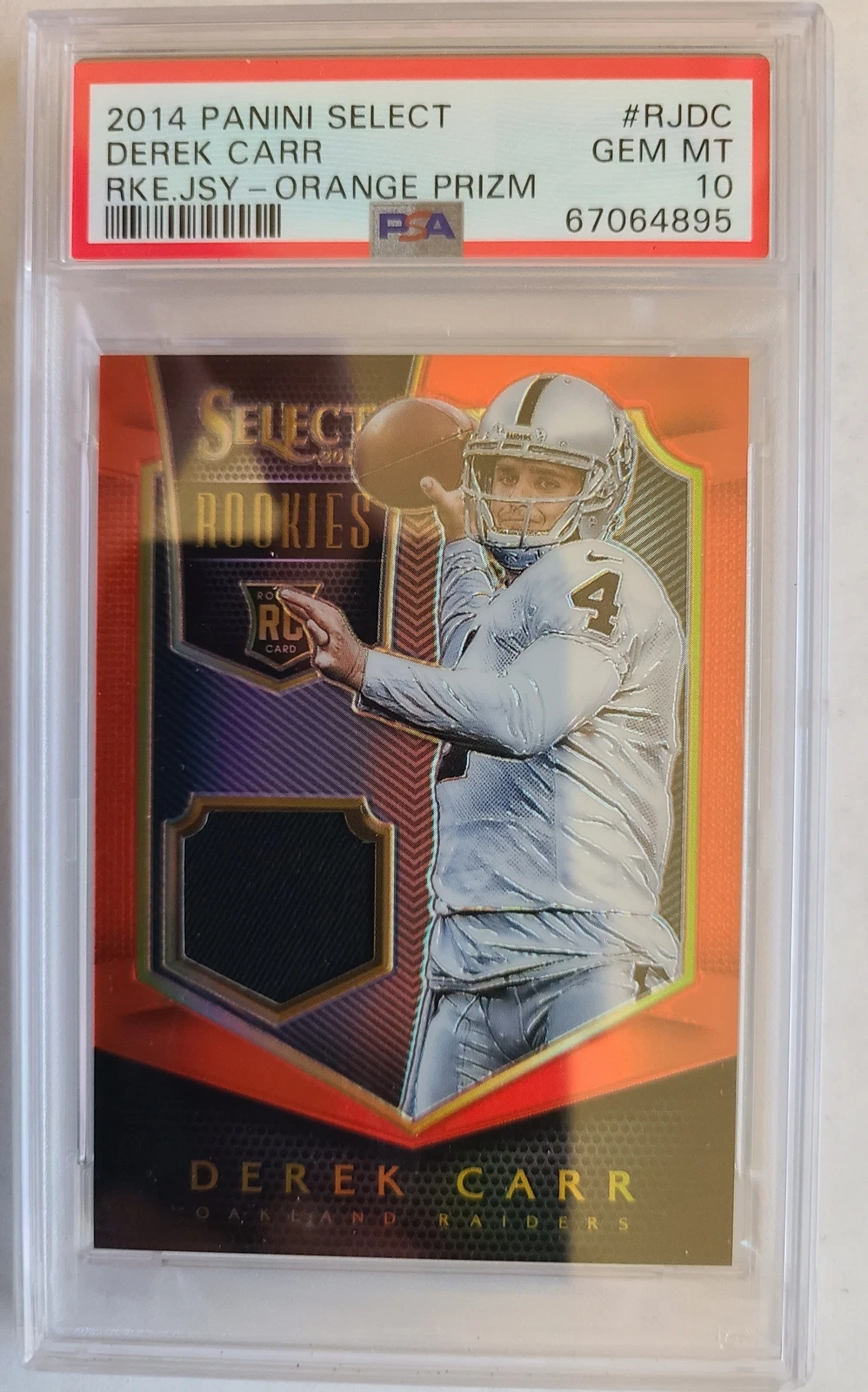 Derek Carr Panini Select Rookie Jerseys #RJDC Orange Prizm