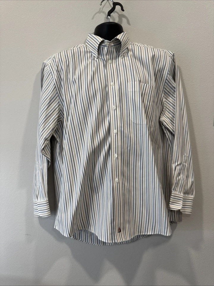 Camisa Nordstrom Para Hombre 17-33 Blanco Rayas Abotonada Algodón Foto 3 de 4