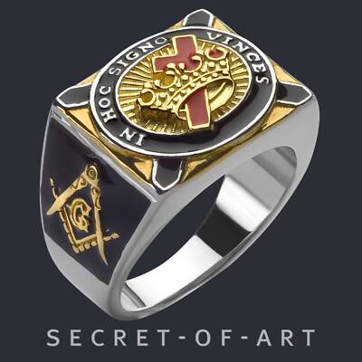 Knights Templar Tempelritter Ring 925 Silber Freimaurer Masonic In Hoc Signo