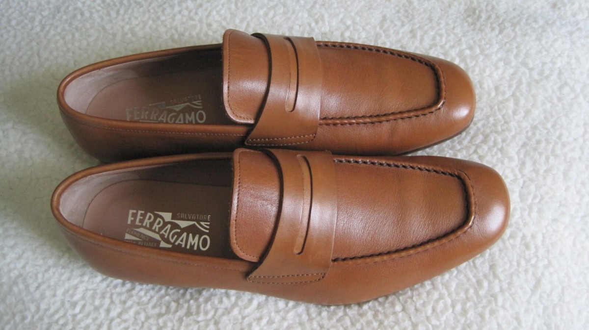 NIB Sal. Ferragamo SUNSET Leather Brown(Roast) Moc-Toe Men 