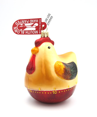 Mouth Blown Chicken Kitchen Timer Christmas Ornament Hand Painted Poland RARE C1