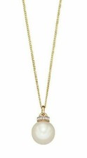Image of Diamond and Pearl Pendant 9ct Yellow Gold 375 Hallmarked British Made