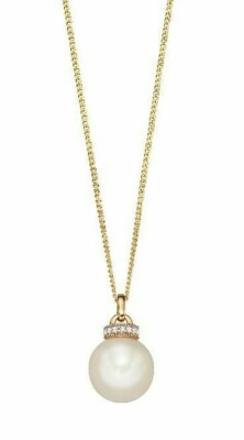 Diamant und Perle Anhänger 9 kt Gelbgold 375 gepunzt British Made