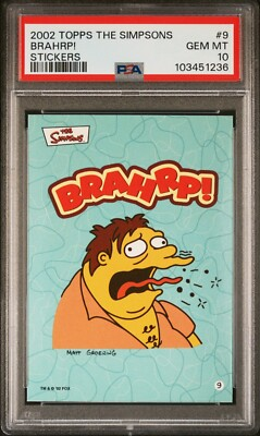 #ad 2002 THE SIMPSONS STICKERS TRADING CARD BARNEY BRAHRP #9 PSA 10 GEM MINT POP 2 $129.99