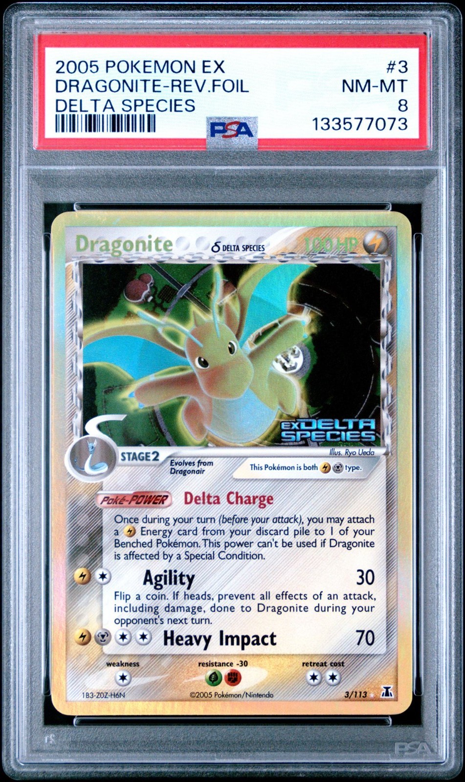2005 POKEMON EX DELTA SPECIES DRAGONITE REVERSE FOIL #3 PSA 8 NM-MINT