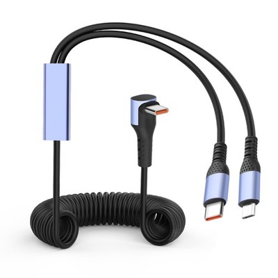 66W 90 Degree USB C Retractable Spring Splitter Cable Micro-USB Type C 6A