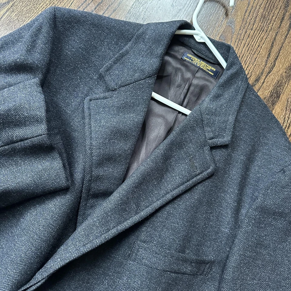 Brooks Brothers Overcoat Mens 43 Long Blue Herringbone Tweed Made USA Lined - Image 2 of 4