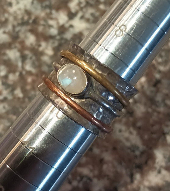 Moonstone Ring Statement Ring with Copper and Bra… - image 2