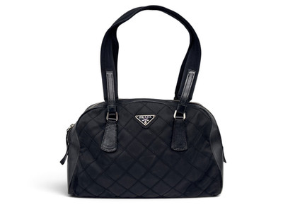 Authentic Vintage Prada Quilted Tessuto Nylon Leather Shoulder Bag Purse Italy
