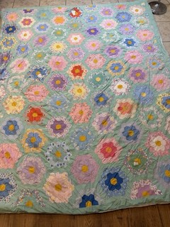 Vintage Grandmothers Flower Garden Quilt multicolor Hand Stitch 87”X 71”