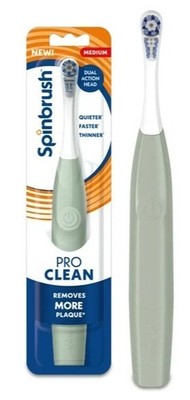 Spinbrush Pro Clean Electric Toothbrush Medium Battery Powered Sage Green