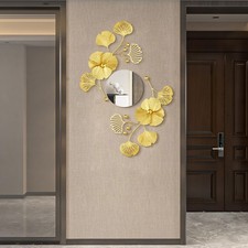 Gold Ginkgo Leaf Wall Mirror Trio