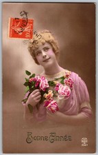 Antique RPPC Postcard Gorgeous Young Lady Holding Marseille FR 1900s