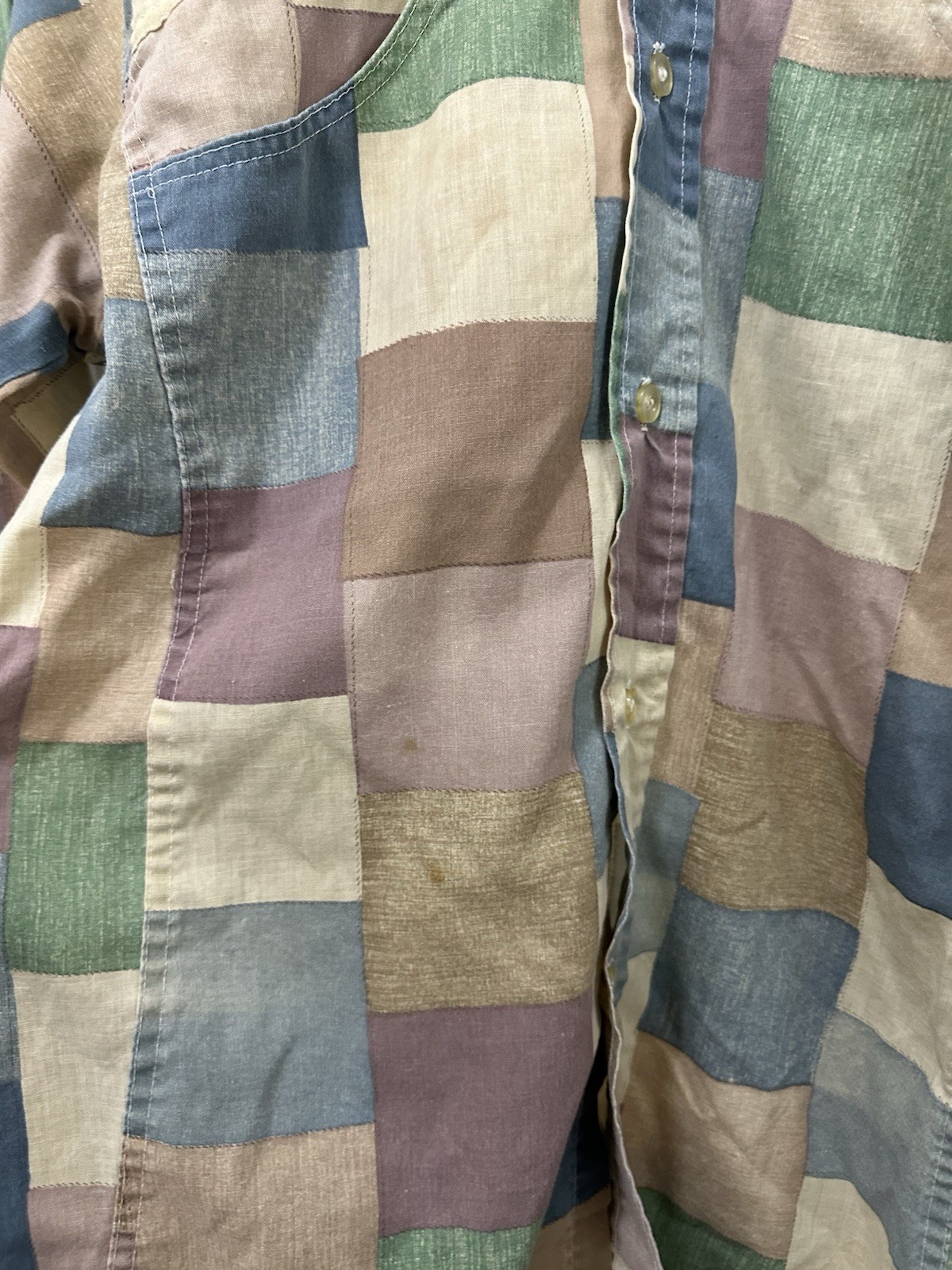 VTG 70s Levi's Pastel Patch Work Pattern Button D… - image 9