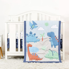 3 PC Crib Bedding Set for Boys Baby Dinosaur with Fitted Sheet Dust Ruffle