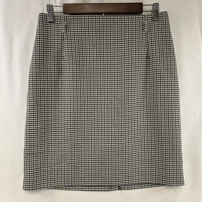 H&M Pencil Skirt Women 8 Black White Houndstooth Office Knee Length Zip