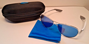 Costa Del Mar Loreto Sunglasses Palladium Frame in white with Blue Mirror Lens