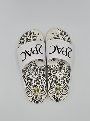 New Cross Colours 2Pac Paisley Slide Sandals Mens White Tupac Shakur Slip-On - 8