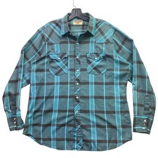 Authentic Western Youngbloods Shirt Mens Large Plaid Pearl Snaps Rodeo Country