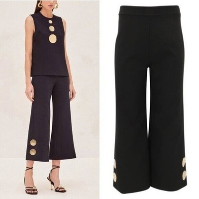 Alexis Black High Waist Wide Leg Cropped Pants XS NWT Gold Embellished Trouser