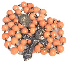 Antique French Rosary Real Angel Skin Coral B...