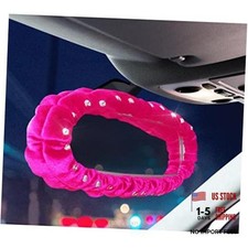 Plush Car Stretchy Rear View Mirror Cover with Rhinestone Decor for Women-Pink