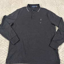 Polo Ralph Lauren Shirt Men's Large Polo Black Natural Classic Fit Long Sleeve