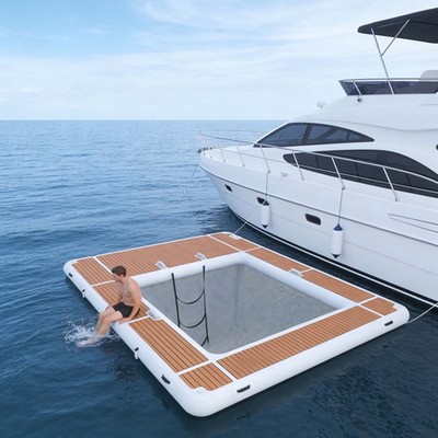 13x10FT DWF Inflatable Swimming Pool With Mesh Floating Dock Platform For Sea