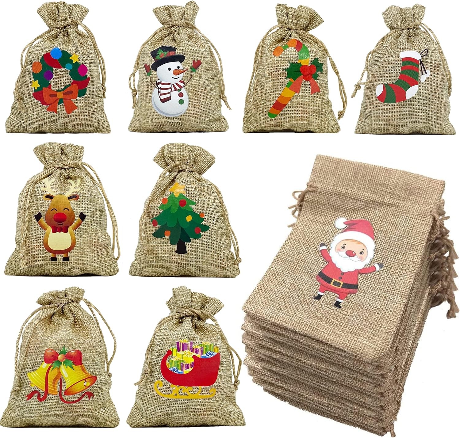 36 Pack Small Christmas 1 Count (Pack of 36), Jute Burlap Gift Bag