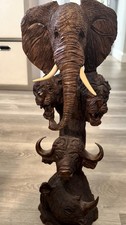 African Handmade Carved Wooden Sculpture Elephant Lion Leopard Buffalo Rhino 