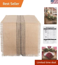 Jute Burlap Collection Kitchen Tabletop, Table Runner, 14x72, Middle Stripe Gray