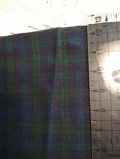 REMNANT Navy Green Tartan Plaid Lightweight Wool Fabric 21" x 9"