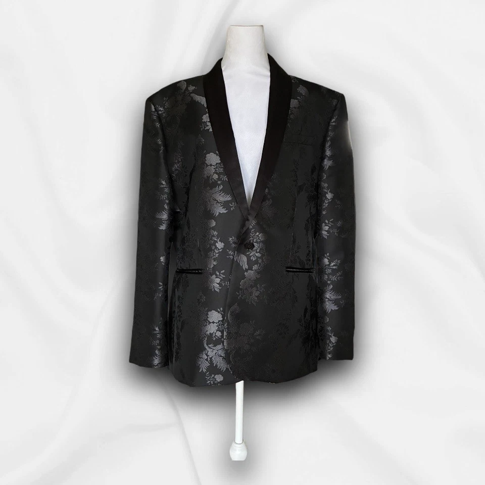 Blazer masculino Express slim fit preto floral jacquard - 44R noite, festa formal - Imagem 2 de 4
