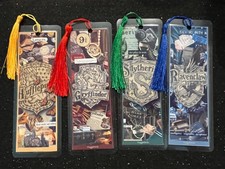 HARRY POTTER HOGWART HOUSES BOOKMARKS SET OF 4  LAMINATED WITH TASSELS HANDMADE