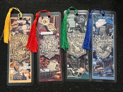 HARRY POTTER HOGWART HOUSES BOOKMARKS SET OF 4  LAMINATED WITH TASSELS HANDMADE
