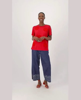 Laurie Felt Cotton Rayon Wide Leg Paper Bag Pants Size XS Indigo A601155